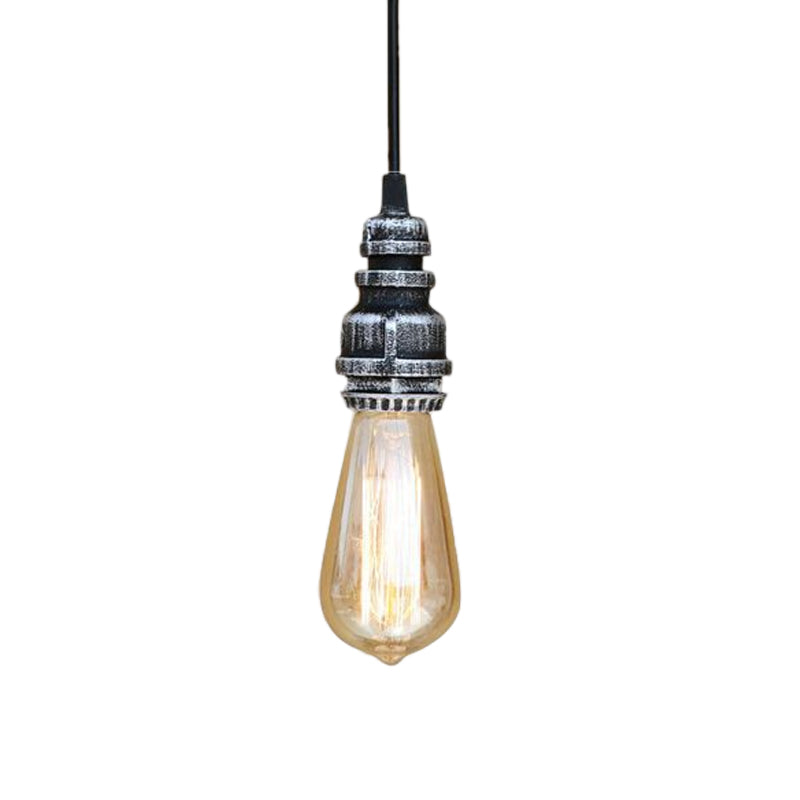 Metal Adjustable Hanging Lamp with Open Bulb - Industrial Stylish Ceiling Fixture (Black/Silver)