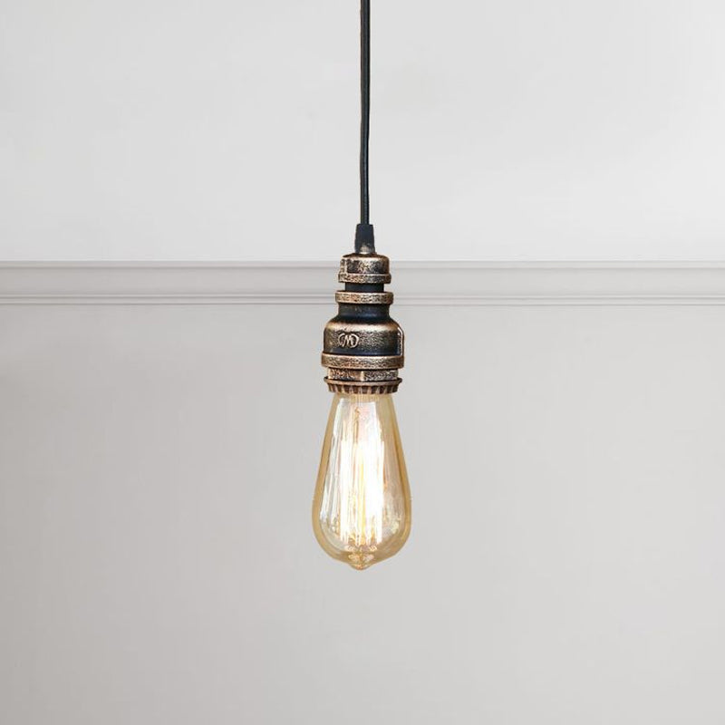 Metal Adjustable Hanging Lamp with Open Bulb - Industrial Stylish Ceiling Fixture (Black/Silver)