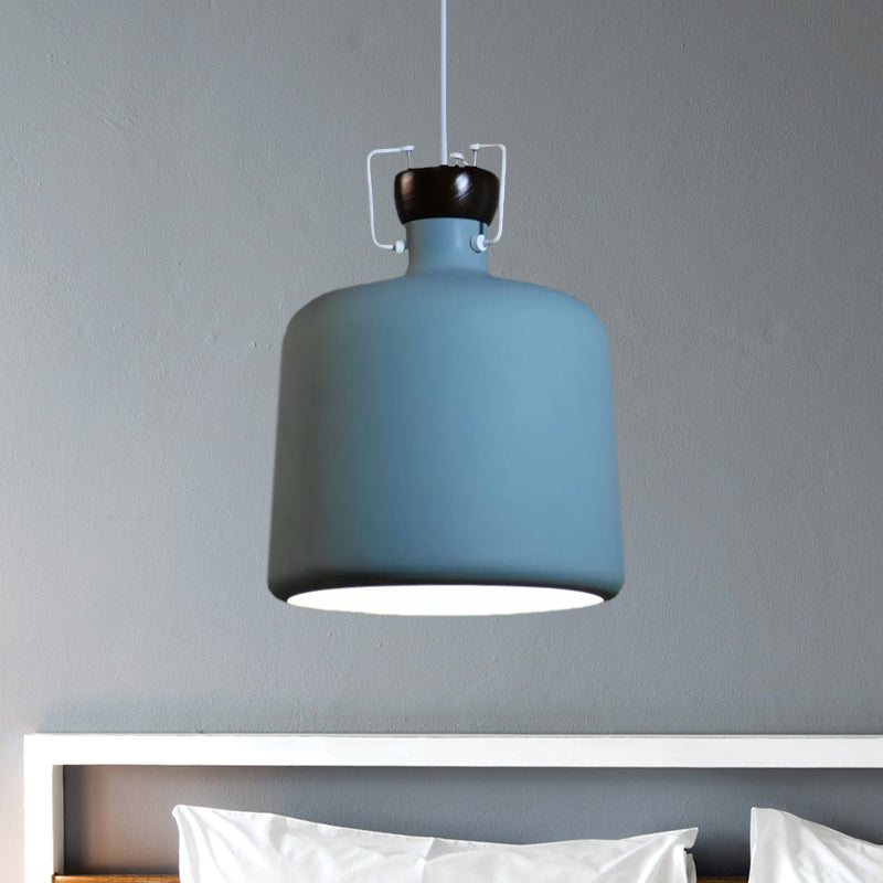 Modern Metal Hanging Pendant Light Fixture - Cylinder Shade Adjustable Cord 1 Bulb White/Black Blue