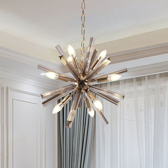 Modern Grey Crystal Starburst Chandelier Pendant Light - 9/16 Lights Hanging Ceiling Fixture For