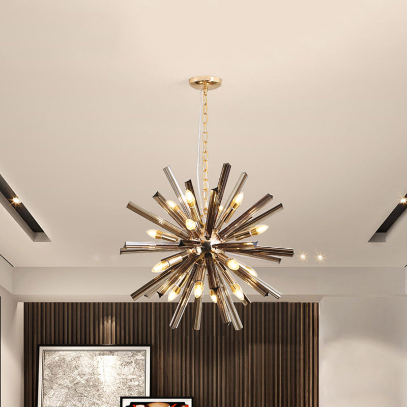 Modern Grey Crystal Starburst Chandelier Pendant Light - 9/16 Lights Hanging Ceiling Fixture For