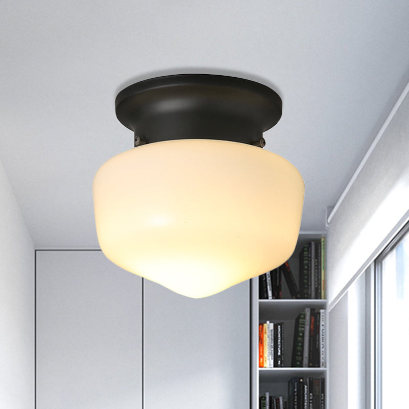 Modern White Schoolhouse Flush Mount Ceiling Lamp - Contemporary 1-Light Fixture With Milk Glass