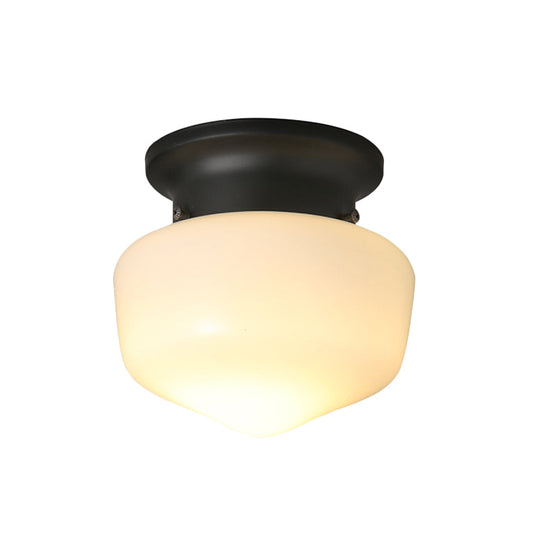 Modern White Schoolhouse Flush Mount Ceiling Lamp - Contemporary 1-Light Fixture With Milk Glass