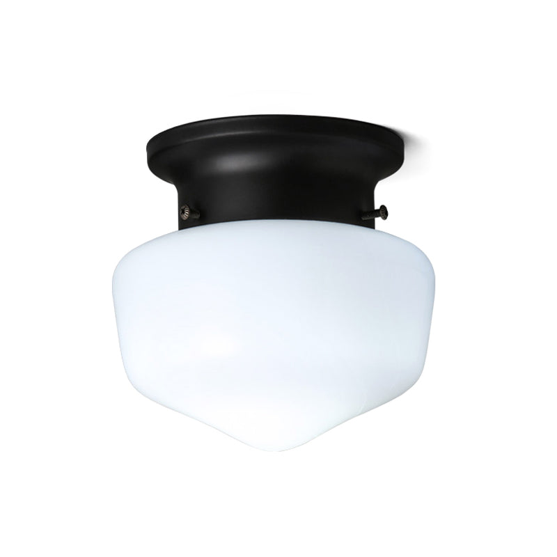 Modern White Schoolhouse Flush Mount Ceiling Lamp - Contemporary 1-Light Fixture with Milk Glass Shade