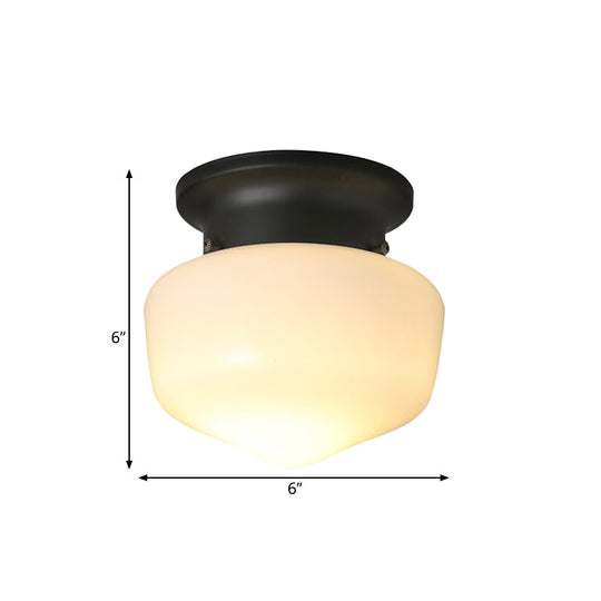 Modern White Schoolhouse Flush Mount Ceiling Lamp - Contemporary 1-Light Fixture With Milk Glass