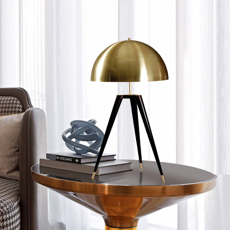 Contemporary Gold Finish Dome Table Lamp With Tripod - 1 Light Metallic For Living Room