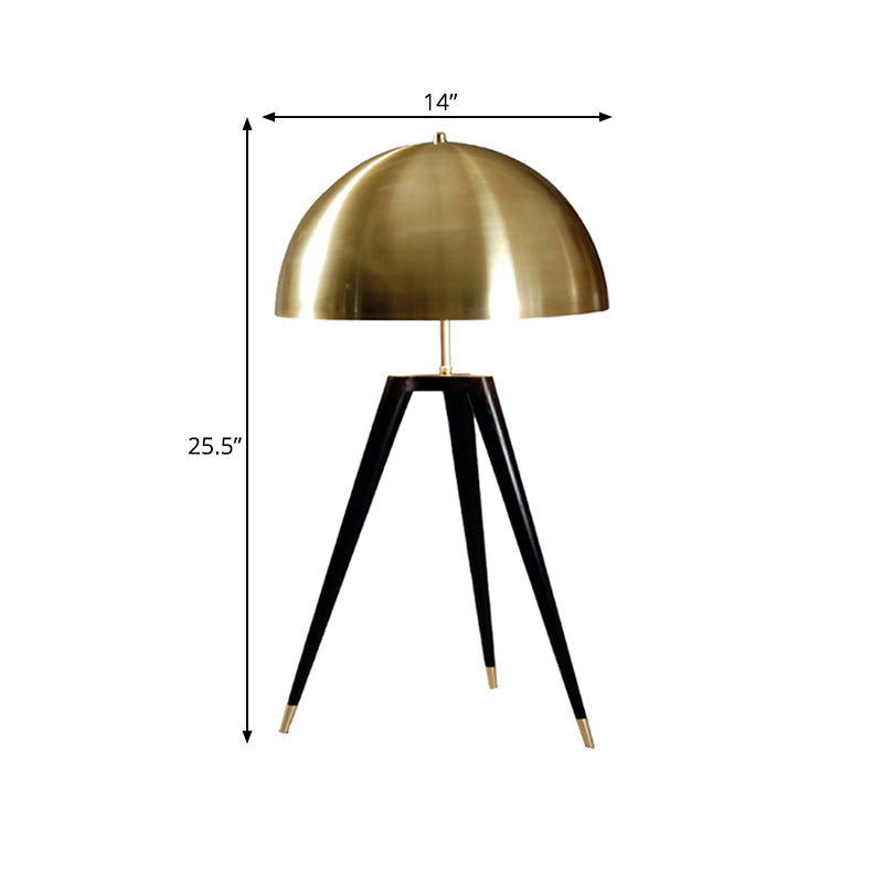 Contemporary Gold Finish Dome Table Lamp With Tripod - 1 Light Metallic For Living Room