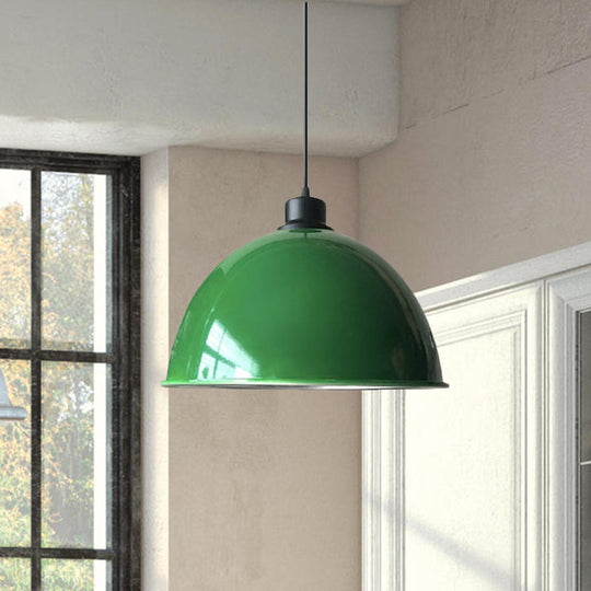 Industrial Style Domed Aluminum Ceiling Fixture - 12.5"/14" - Corded Hanging Lamp in Black/Red