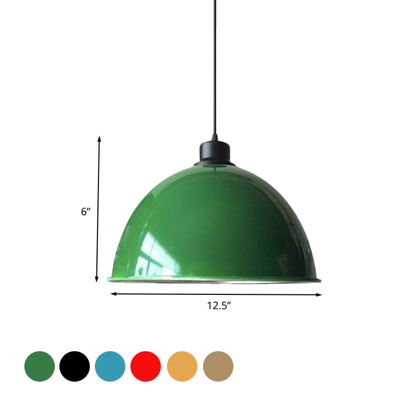 Industrial Style Domed Aluminum Ceiling Fixture - 12.5"/14" - Corded Hanging Lamp in Black/Red