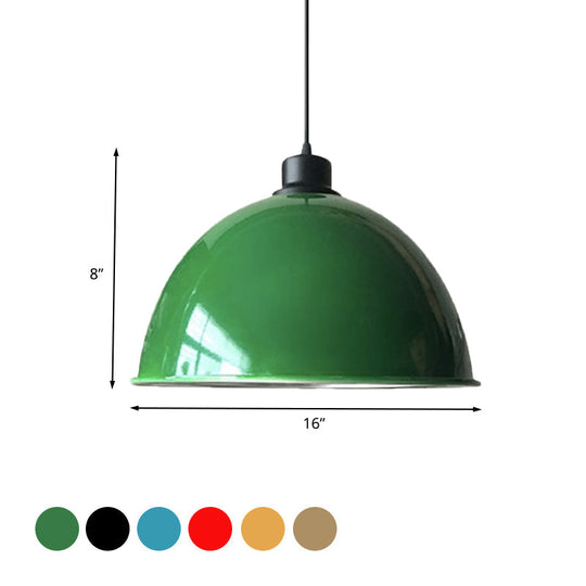 Industrial Style Domed Aluminum Ceiling Fixture - 12.5"/14" - Corded Hanging Lamp in Black/Red