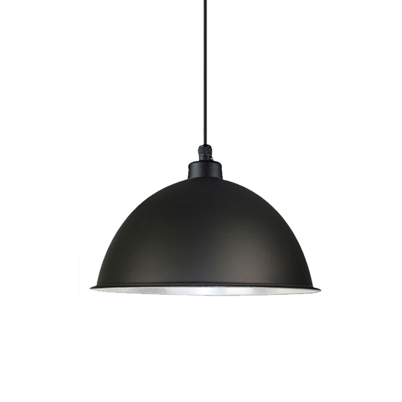 Industrial Style Domed Aluminum Ceiling Fixture - 12.5"/14" - Corded Hanging Lamp in Black/Red