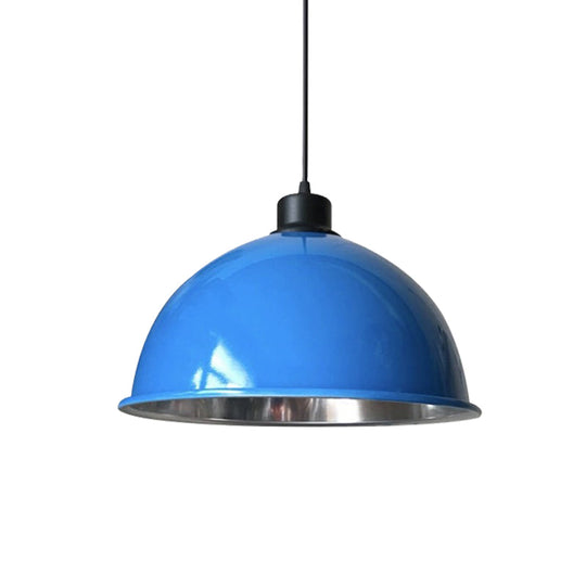 Industrial Style Domed Aluminum Ceiling Fixture - 12.5"/14" - Corded Hanging Lamp in Black/Red