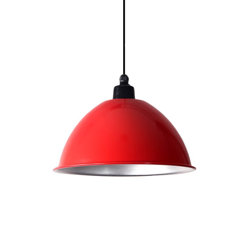 Industrial Style Domed Aluminum Ceiling Fixture - 12.5"/14" - Corded Hanging Lamp in Black/Red