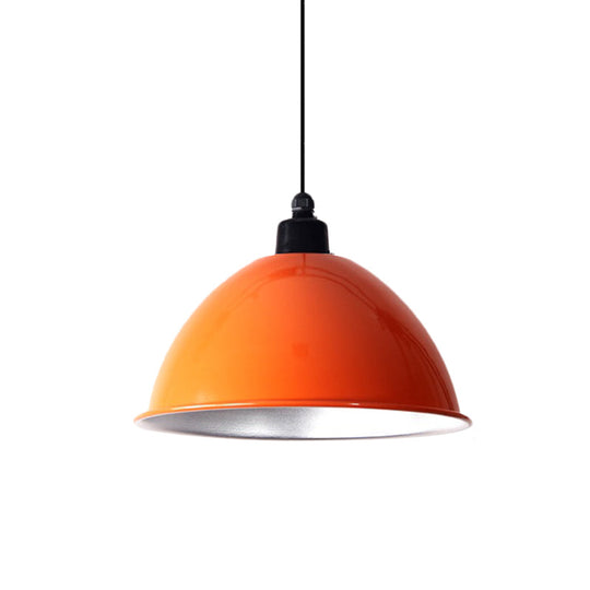 Industrial Style Domed Aluminum Ceiling Fixture - 12.5"/14" - Corded Hanging Lamp in Black/Red