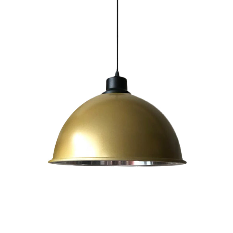 Industrial Style Domed Aluminum Ceiling Fixture - 12.5"/14" - Corded Hanging Lamp in Black/Red