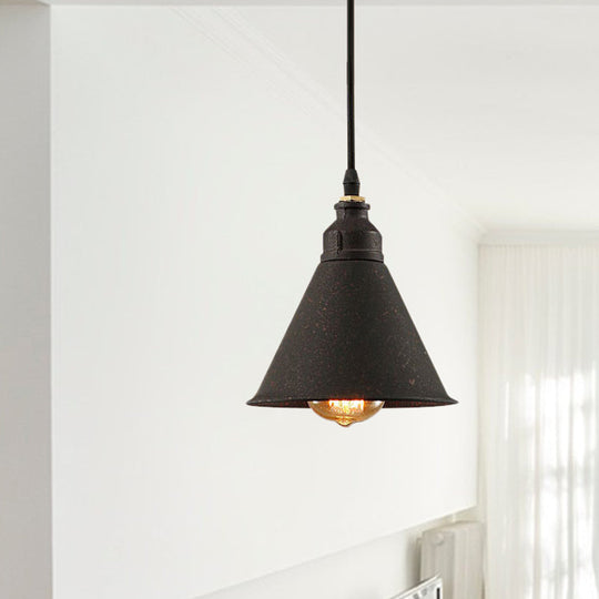 Vintage Hanging Cone Shade Ceiling Light Fixture in Black - Ideal for Restaurants - 1 Bulb Metallic Lighting