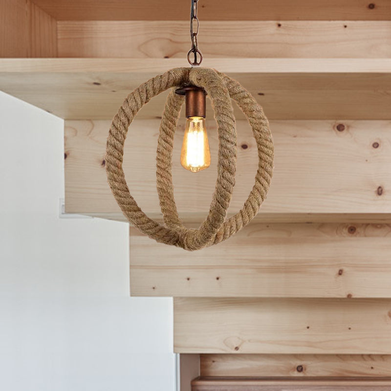 Spherical Pendant Light: Stylish Industrial Hemp Rope Design 1-Bulb Ceiling Fixture For Kitchen In