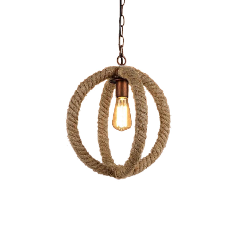 Spherical Pendant Light: Stylish Industrial Hemp Rope Design 1-Bulb Ceiling Fixture For Kitchen In