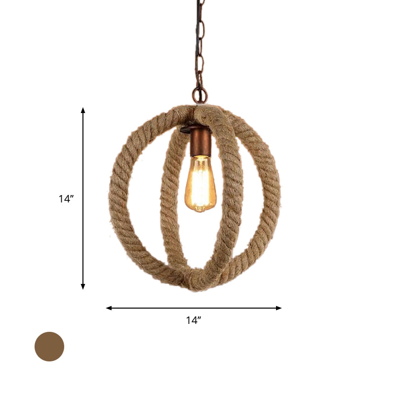 Spherical Pendant Light: Stylish Industrial Hemp Rope Design 1-Bulb Ceiling Fixture For Kitchen In