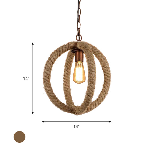 Spherical Pendant Light: Stylish Industrial Hemp Rope Design 1-Bulb Ceiling Fixture For Kitchen In