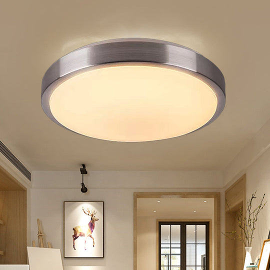 Modern Aluminum Flush Ceiling Light With Acrylic Diffuser - Warm/White Led Silver Finish 8/11.5 Dia.