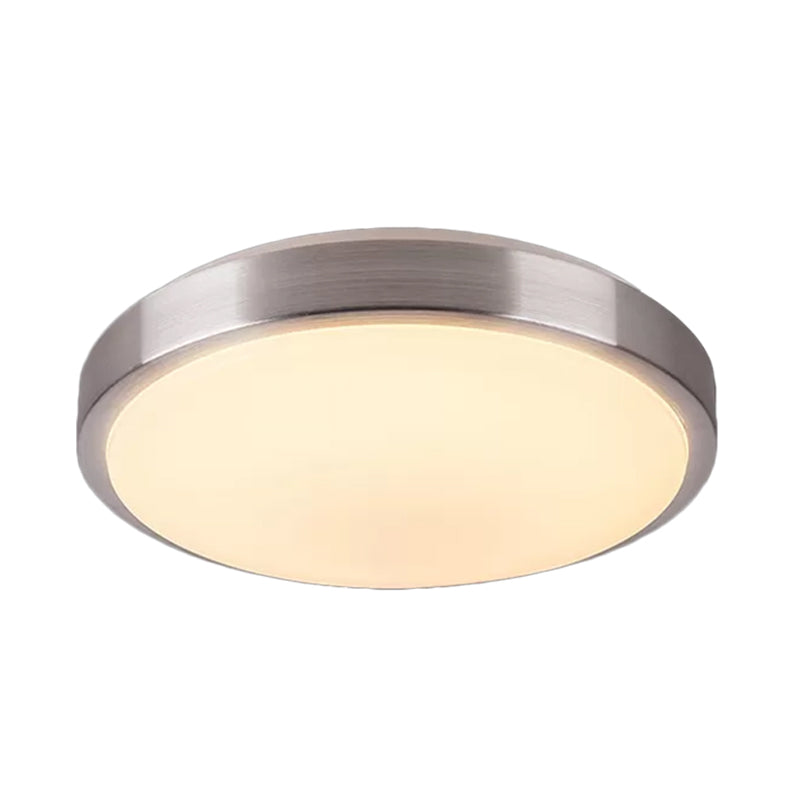 Modern Aluminum Flush Ceiling Light With Acrylic Diffuser - Warm/White Led Silver Finish 8/11.5 Dia.