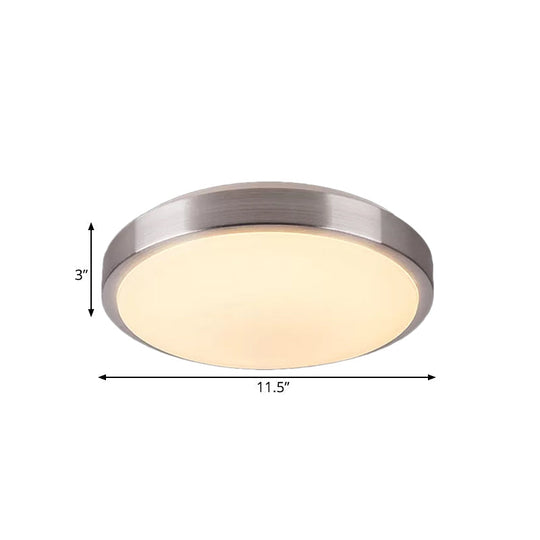 Modern Aluminum Flush Ceiling Light With Acrylic Diffuser - Warm/White Led Silver Finish 8/11.5 Dia.