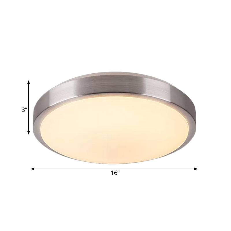 Modern Aluminum Flush Ceiling Light With Acrylic Diffuser - Warm/White Led Silver Finish 8/11.5 Dia.