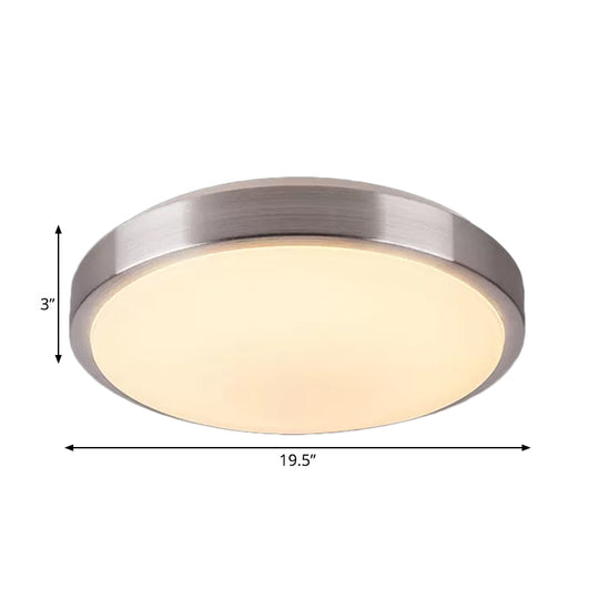 Modern Aluminum Flush Ceiling Light With Acrylic Diffuser - Warm/White Led Silver Finish 8/11.5 Dia.