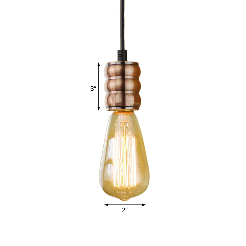 Vintage Style Copper Iron Pendant Light with Adjustable Cord - Exposed Bulb Hanging Lamp for Living Room