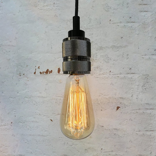 Metallic Exposed Bulb Pendant Light With Adjustable Cord - Industrial Style Copper/Black Black