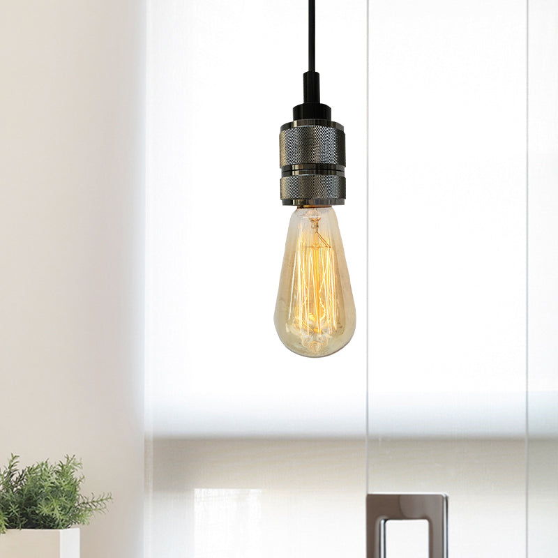 Metallic Exposed Bulb Pendant Light With Adjustable Cord - Industrial Style Copper/Black