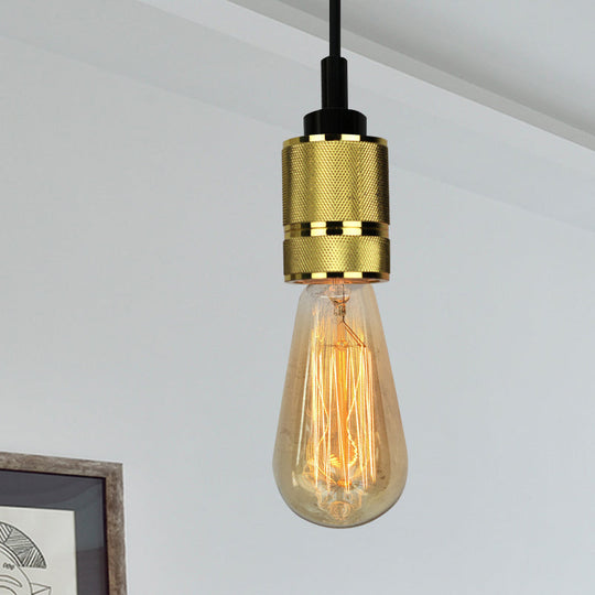 Metallic Exposed Bulb Pendant Light With Adjustable Cord - Industrial Style Copper/Black Brass