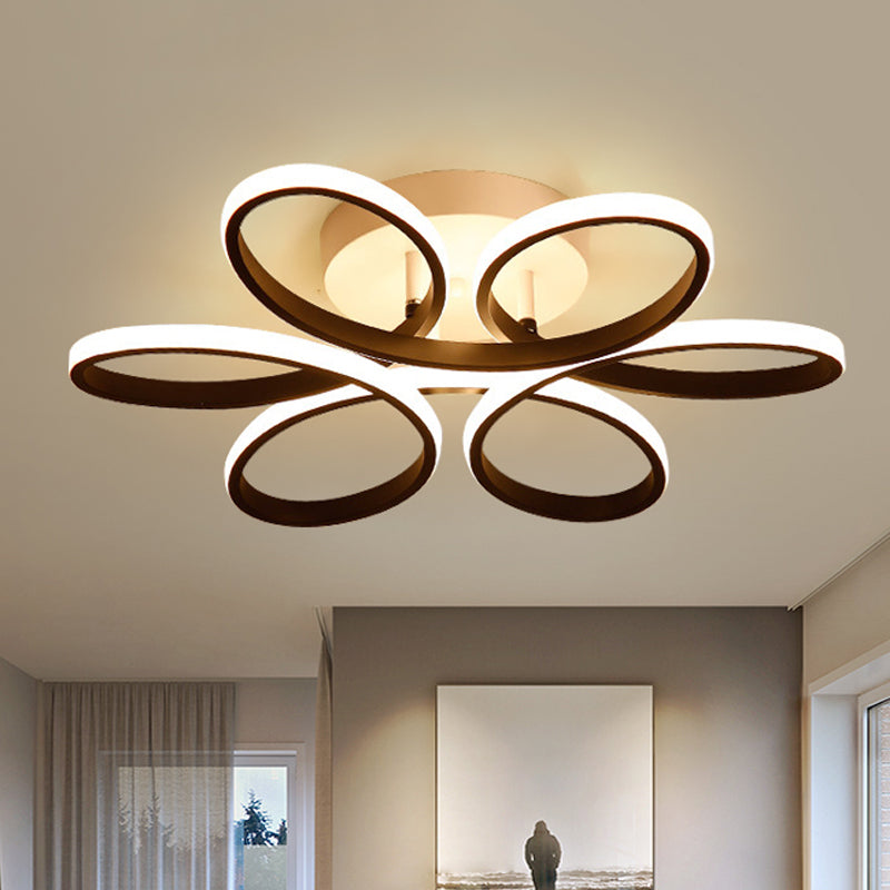 Modern Floral LED Black Flush Mount Light - 23"/29.5"/36" Wide Semi-Mount Ceiling Fixture