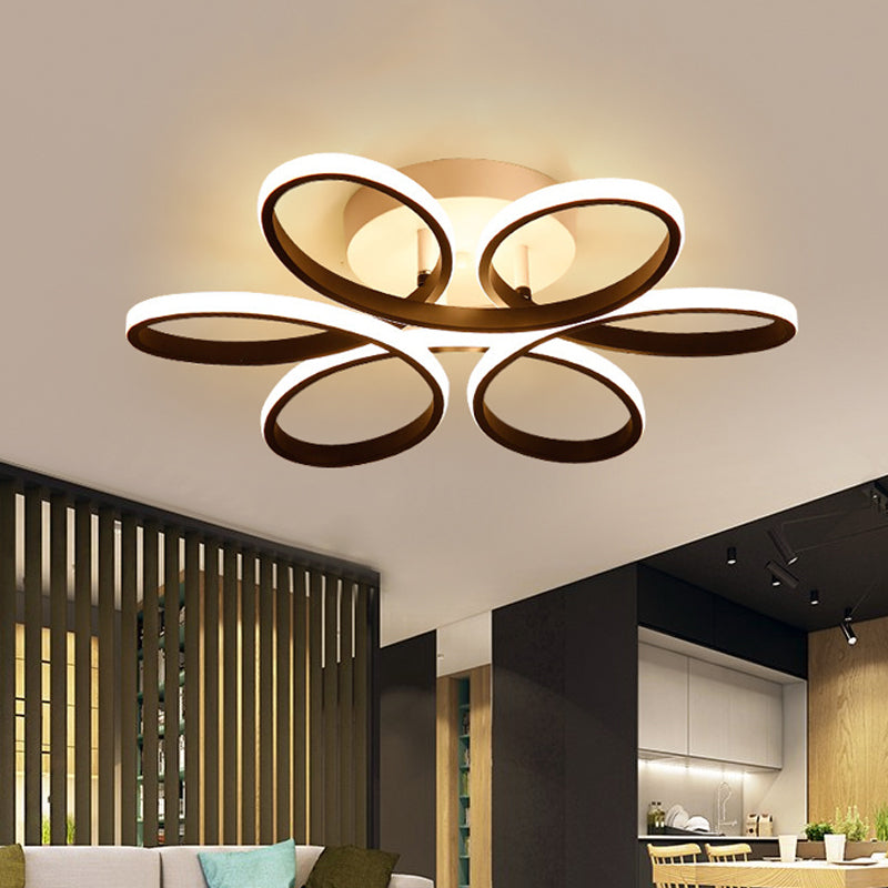 Modern Floral LED Black Flush Mount Light - 23"/29.5"/36" Wide Semi-Mount Ceiling Fixture