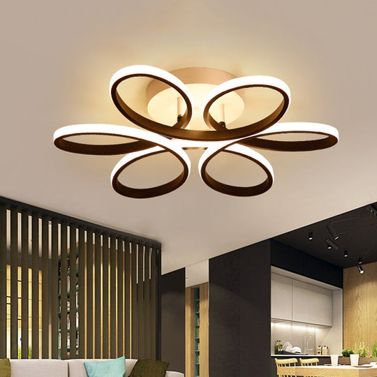 Modern Floral Led Black Flush Mount Light - 23/29.5/36 Wide Semi-Mount Ceiling Fixture