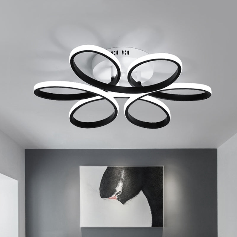 Modern Floral LED Black Flush Mount Light - 23"/29.5"/36" Wide Semi-Mount Ceiling Fixture