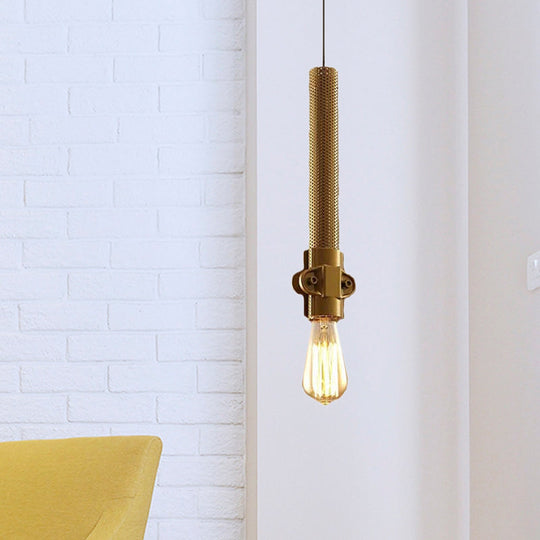 Industrial Iron Hanging Lamp with Gold Finish and Mesh Detail - 1 Bulb Ceiling Light Fixture