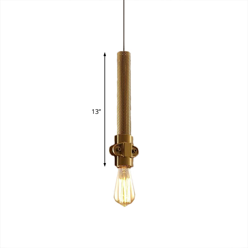 Industrial Iron Hanging Lamp with Gold Finish and Mesh Detail - 1 Bulb Ceiling Light Fixture