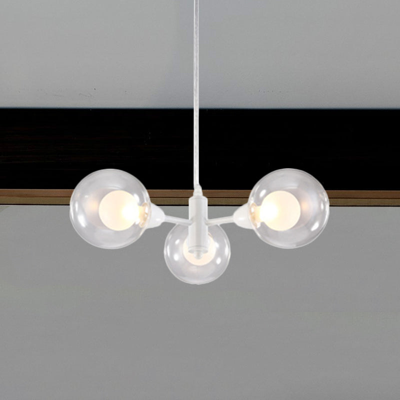 Globe Dining Room Chandelier - Modern Led Hanging Ceiling Light In White 3/6/9 Clear Glass Lights