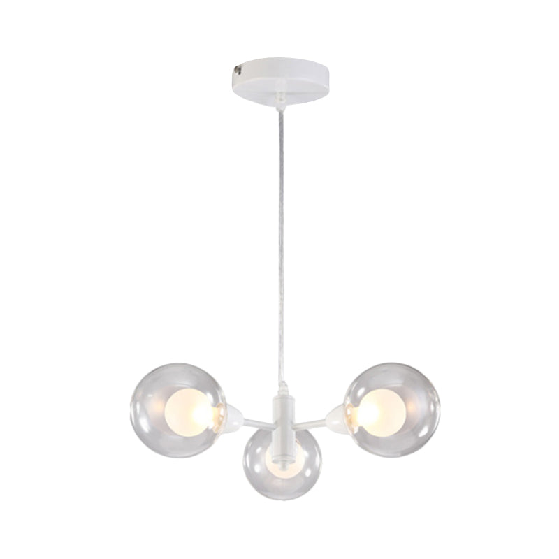 Globe Dining Room Chandelier - Modern Led Hanging Ceiling Light In White 3/6/9 Clear Glass Lights