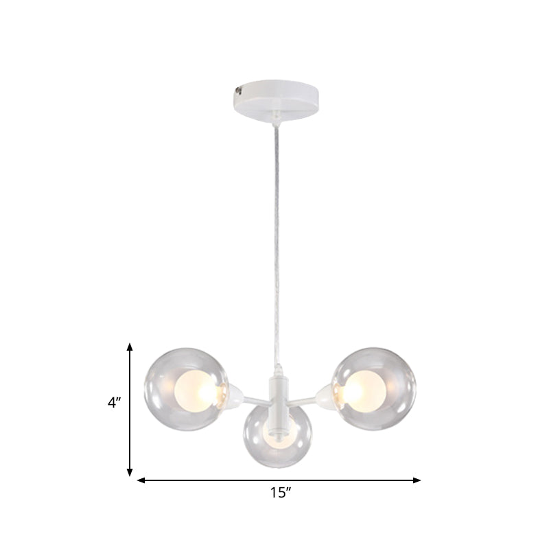 Globe Dining Room Chandelier - Modern Led Hanging Ceiling Light In White 3/6/9 Clear Glass Lights