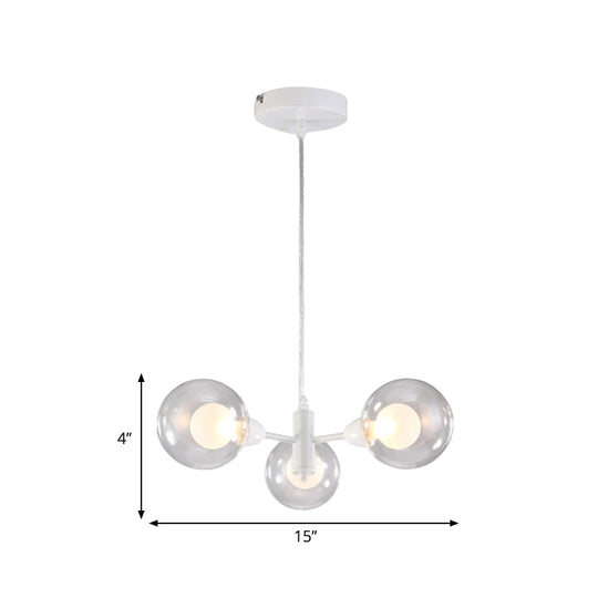 Globe Dining Room Chandelier - Modern Led Hanging Ceiling Light In White 3/6/9 Clear Glass Lights