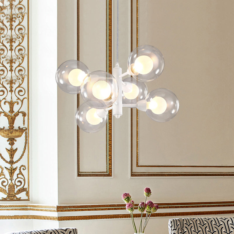 Globe Dining Room Chandelier - Modern Led Hanging Ceiling Light In White 3/6/9 Clear Glass Lights