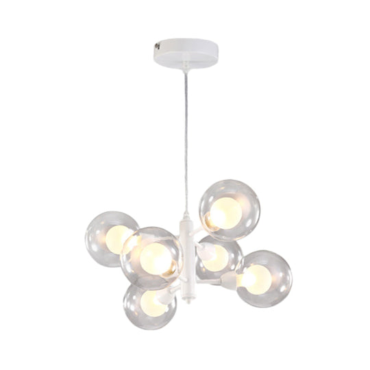 Globe Dining Room Chandelier - Modern Led Hanging Ceiling Light In White 3/6/9 Clear Glass Lights