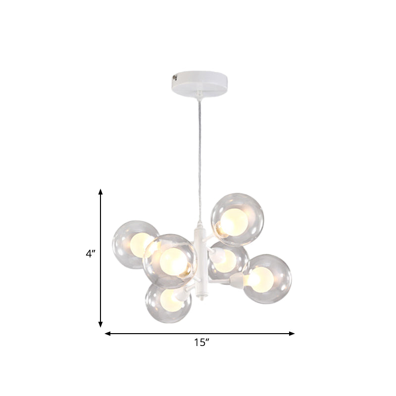 Globe Dining Room Chandelier - Modern Led Hanging Ceiling Light In White 3/6/9 Clear Glass Lights