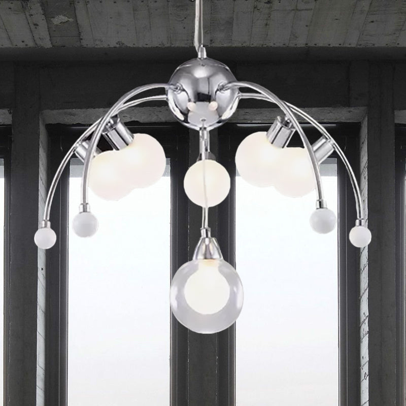 Modern Chrome Bubble Chandelier With White Glass And Led Lights - 6/9 Light Ceiling Fixture