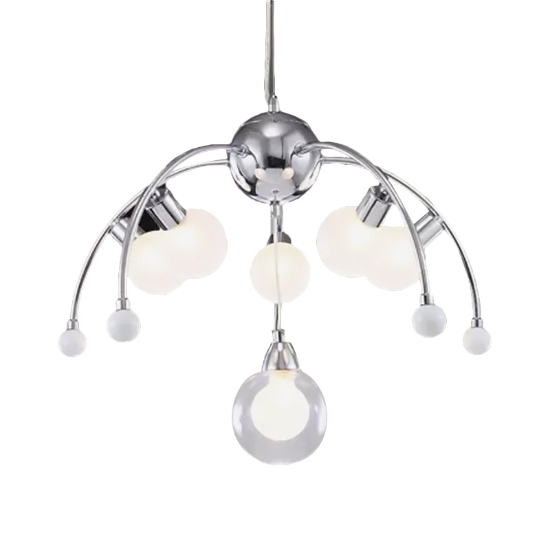 Modern Chrome Bubble Chandelier With White Glass And Led Lights - 6/9 Light Ceiling Fixture