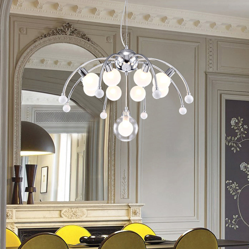 Modern Chrome Bubble Chandelier With White Glass And Led Lights - 6/9 Light Ceiling Fixture