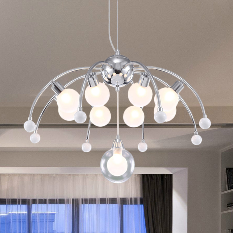 Modern Chrome Bubble Chandelier With White Glass And Led Lights - 6/9 Light Ceiling Fixture